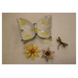 butterfly dish & brooches