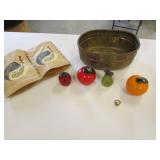 glass fruit,brass container,ring & item
