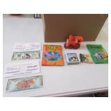 rubber mickey train,disney books,disney money