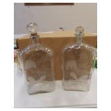 2 etched glass decanters