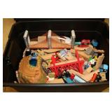 tote of kids toy trains & items