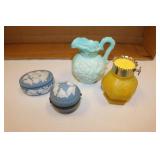 wedgewood,avon pitcher & avon lantern