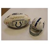 colts superbowl footbal & signed mini colts helmet