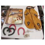roy rogers horse shoes,kids chaps,toy guns,items