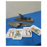 wooden plane,n.rockwell trays & wood pc