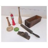 sewing drawer,wooden plane,mashers & items