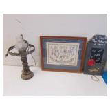 sampler picture,slate wall hanging & lamp