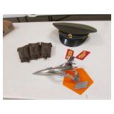 military hat,plane statue & items