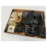 3 binoculars incl:bushnell,budweiser stein,items