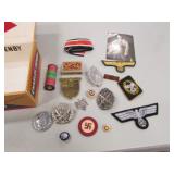 cigar box,german military pins,patches & items