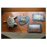 slate wall hangings & copper decorator turtle
