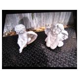 2 smaller angel yard decorations