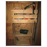 3 wood crates & items