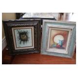 2 oil on canvas pictures incl:owl