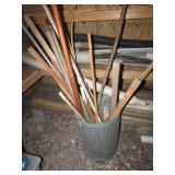 galvanized garbage can & misc wood