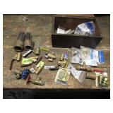 wood box & all brass valves & items