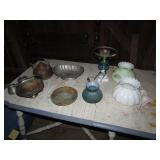 2 totes,lamp,copper items & items