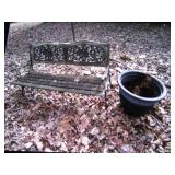 park bench & plastic flower pot