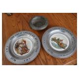 american revolution plates & pewter bowl
