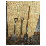 potato fork & 2 shovels