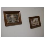 2 wall pictures & table lamp