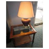 2 glass top end tables & lamp