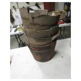 3 old wooden buckets