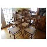 10 antique oak cane bottom chairs