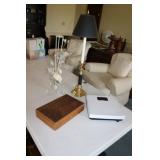 2 lamps,scale & wood box