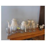 glasses,figurines & 2 pcs of ironstone