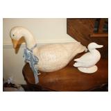 2 pottery ducks,wall shelf & picture frames