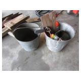 2 galvanized buckets & contents
