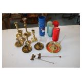brass candleholders & snuffers,candles