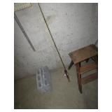 2 fishing poles & net & stepstool
