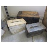 2 ammo boxes & wood stool
