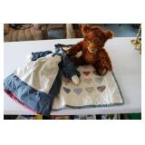early stuffed bear & doll & doll quilt