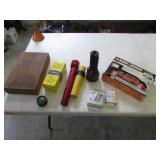 wood box,flashlights,new laser level & items