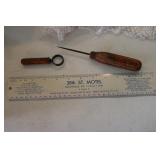 ice pick,cork screw & ruler