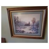 church winter scene art picture