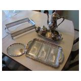 silver plated tea set & serving items