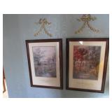 3 wall pictures & 2 brass wall hangings