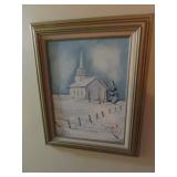Hoffman church winter scene oil on canvas picture