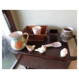 wood container,pitcher,birds,vases & items