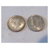 2- 1964 silver kennedy half dollars