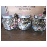 3 jars of costume jewelry
