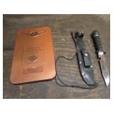 survival knife & harley davidson tin