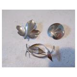 3 sterling silver brooches