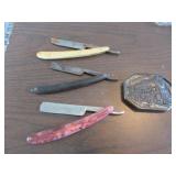 3 straight razors & belt buckle