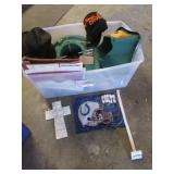 tote,christmas tree stands,colts flag & items