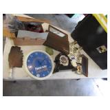 50 gal tote,clocks,decorations & items